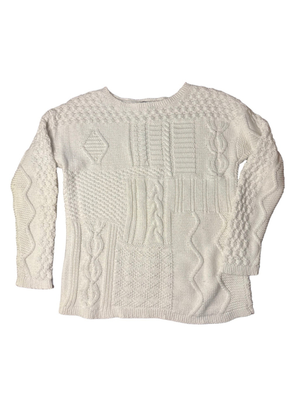 Talbots Ivory Cable Knit Sweater Women’s M 100% Cotton Crewneck Long Sleeve - Picture 4 of 7